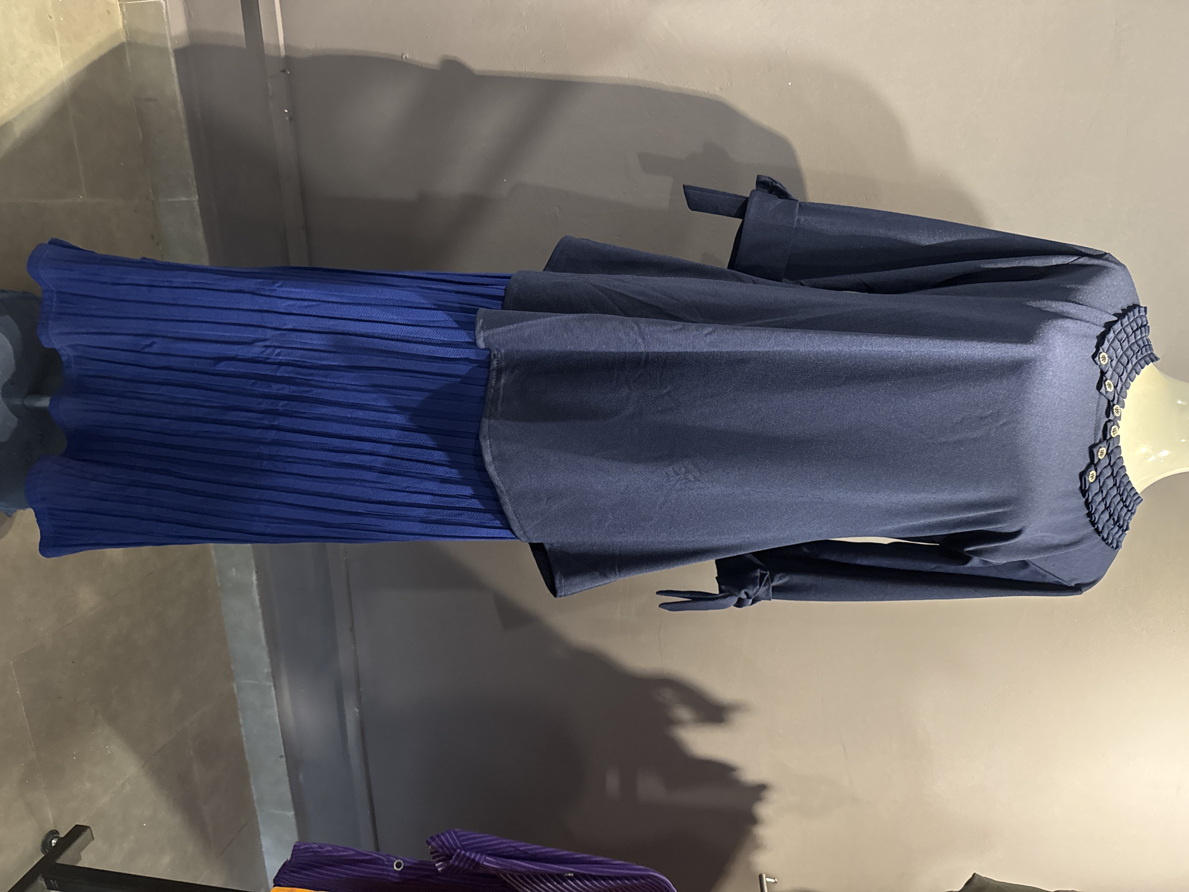 Malay-New style Navy blue blouse and blue skirt with a pleated collar